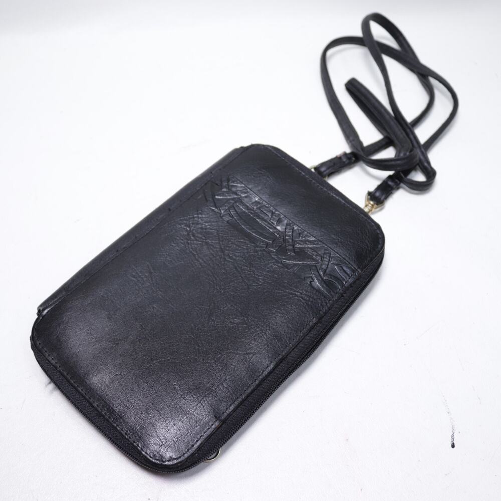 Vtg Crossbody Leather Wallet S Handtool Zip Around Convert Clutch ID Cards Cash